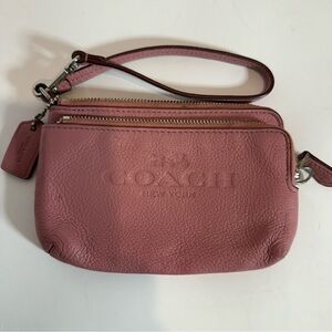 Coach Rose Leather Wristlet with Silver Accents